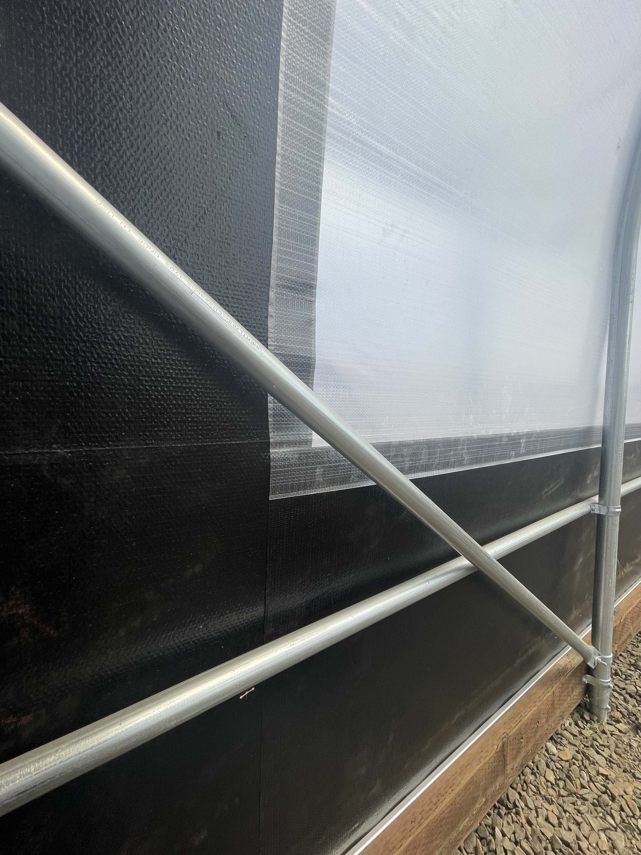 Clear Woven w/ Black Overlaps, woven film with UV protection, 195 gsm