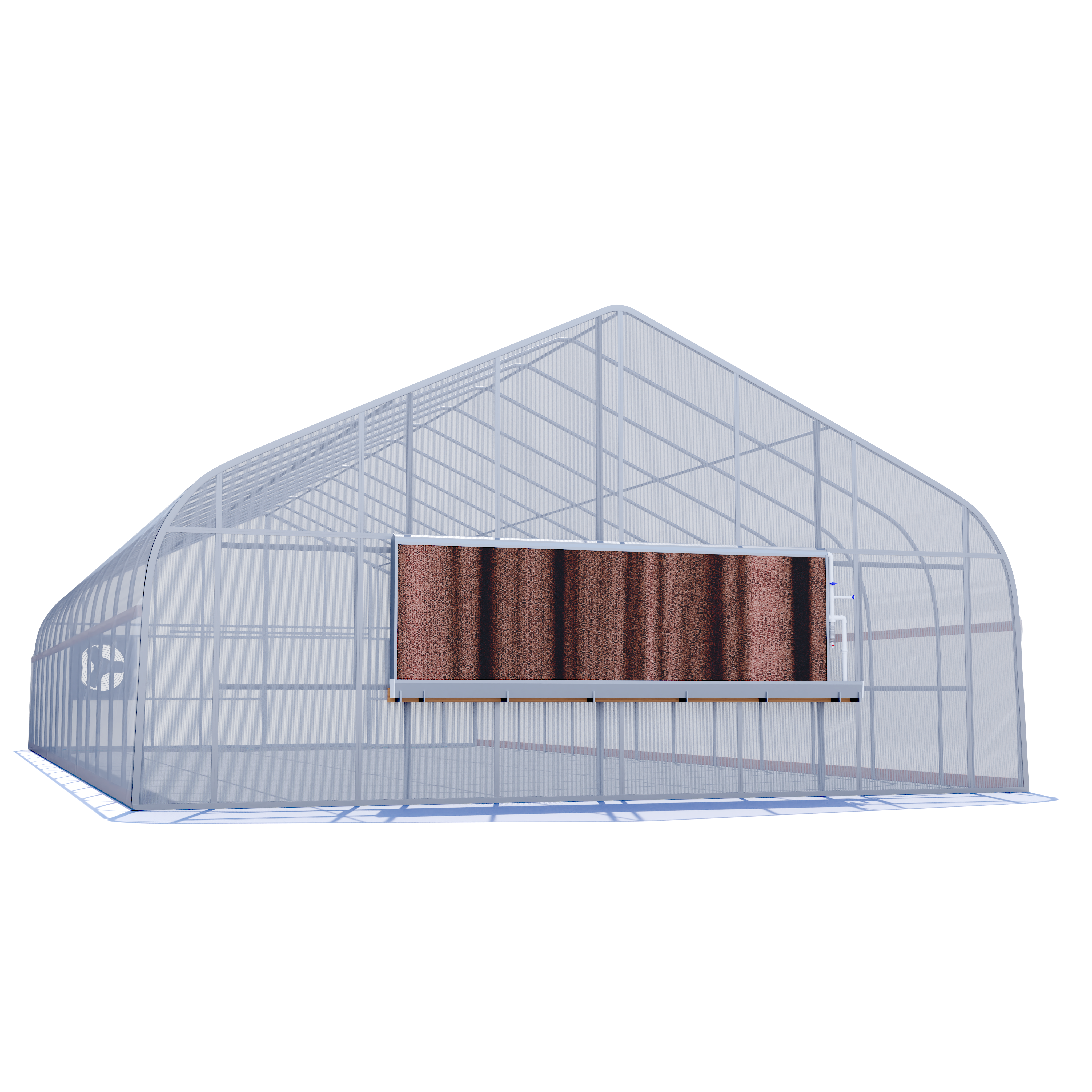 30'x50' Automated Four Season Semi-Gable Greenhouse w/ Twinwall Ends + Evap. Cooling