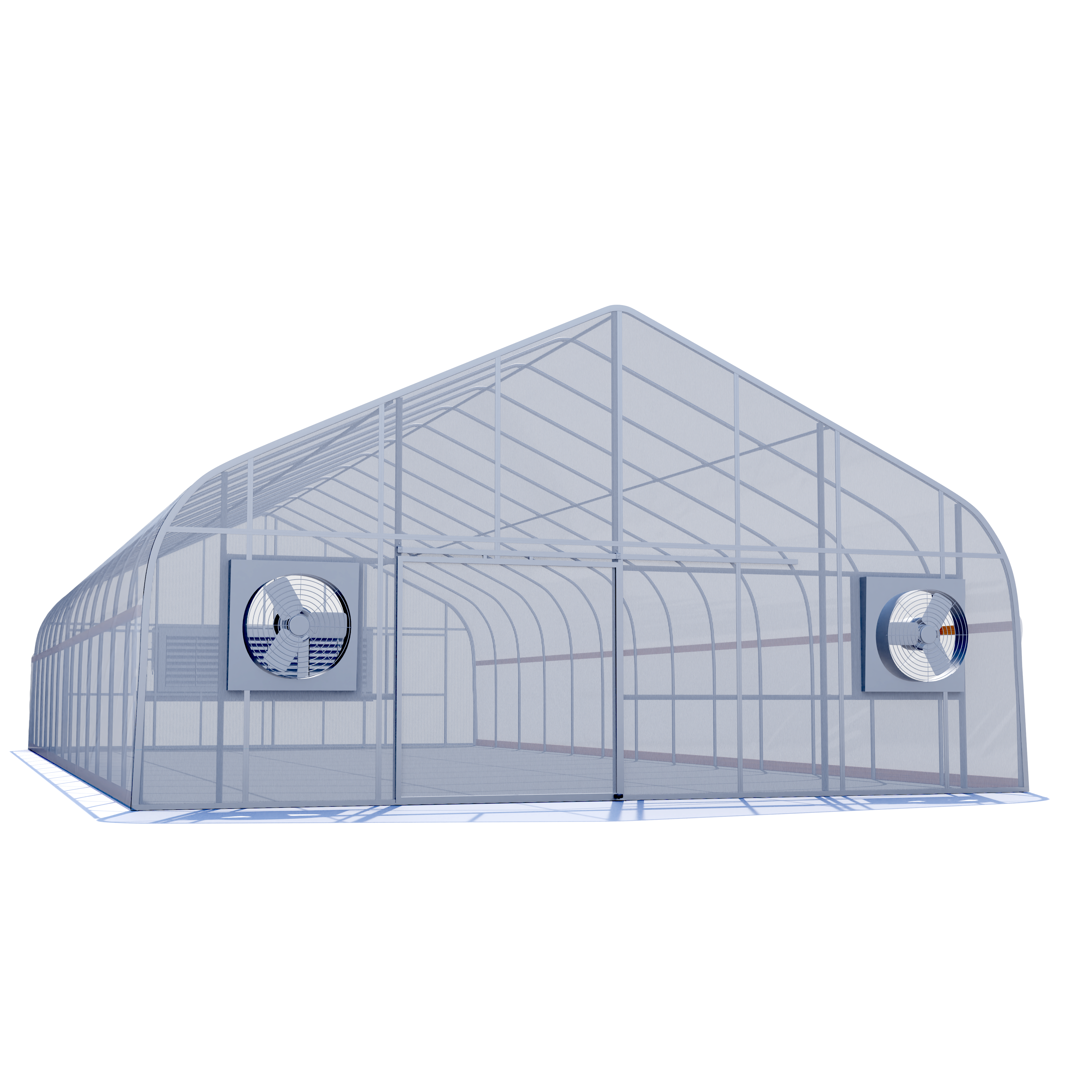 30'x50' Automated Four Season Semi-Gable Greenhouse w/ Twinwall Ends + Evap. Cooling